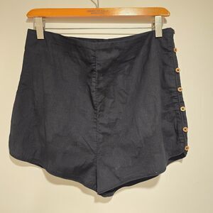 Free People High-Waist Navy Button-Side Shorts
